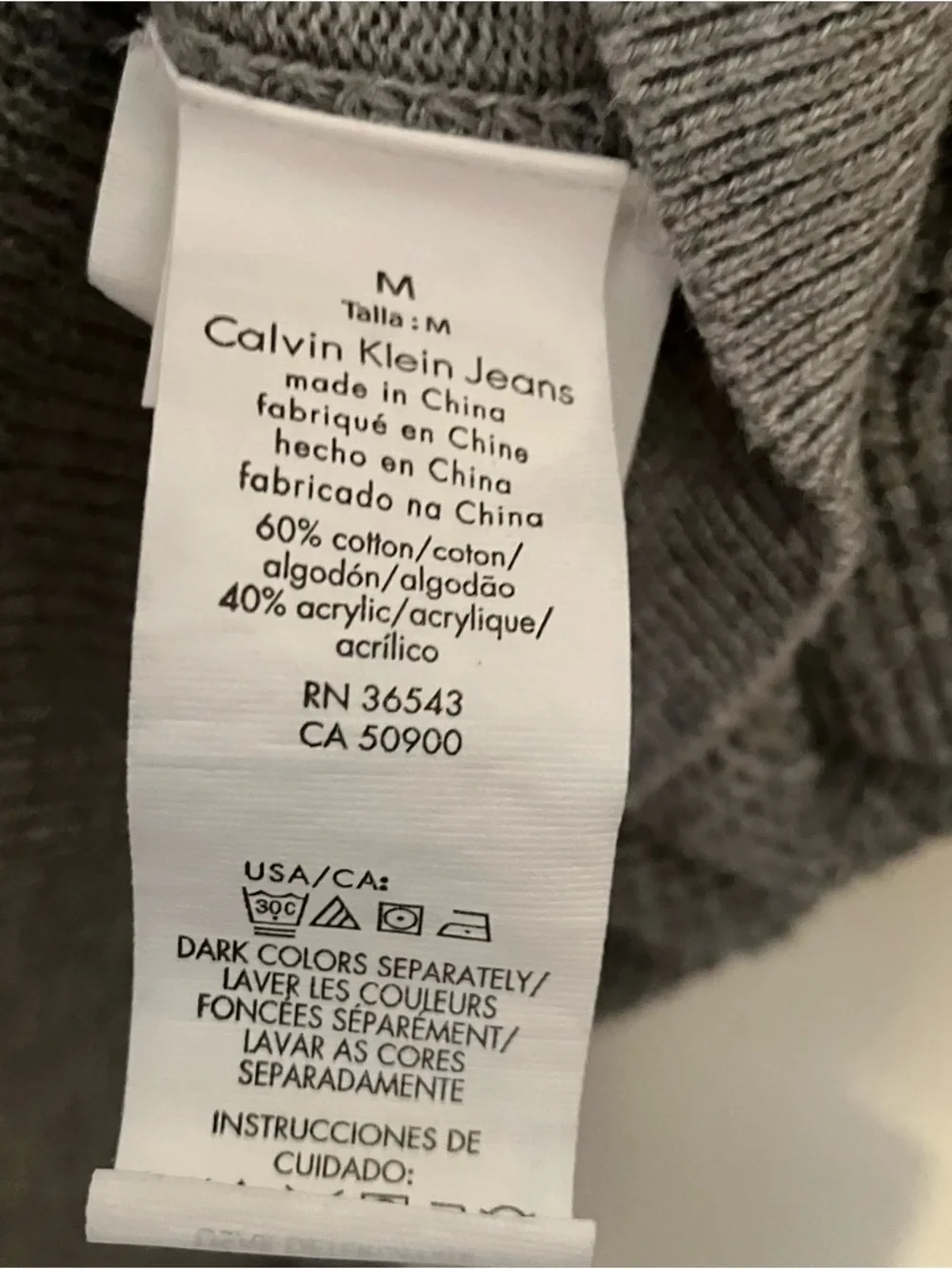 Calvin Klein Mens Waffle Weave Medium Gray Long Sleeve Crewneck Preppy Y2K